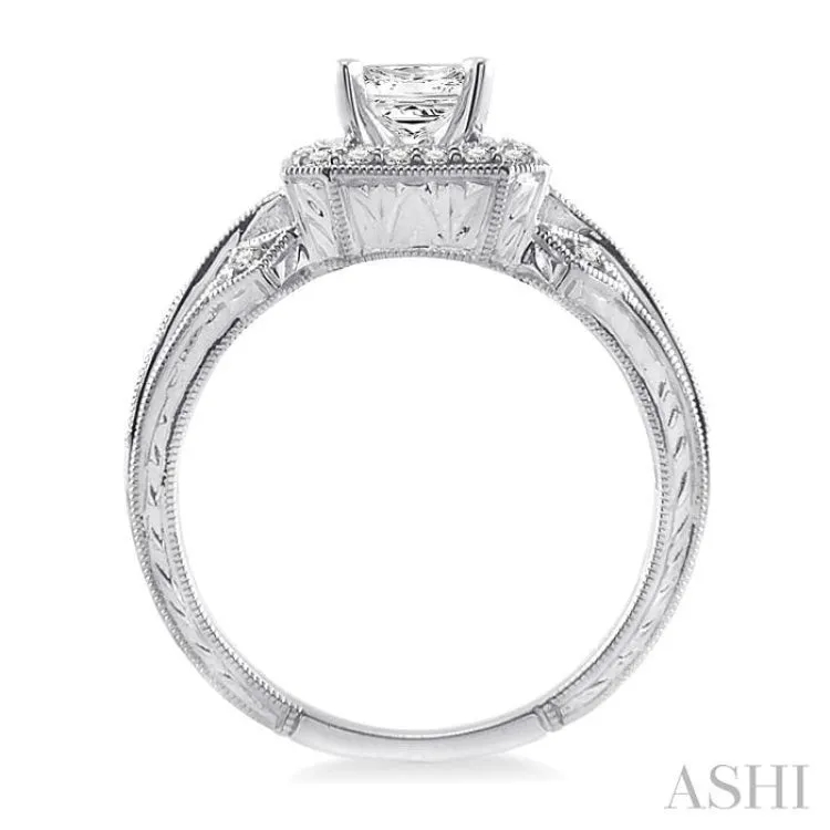 1/2 ctw Round and Princess Cut Diamond Semi-Mount Engagement Ring 14K White Gold