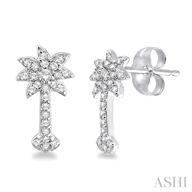 1/4 ctw Round Cut Diamond Palm Tree Earrings in 14K White Gold