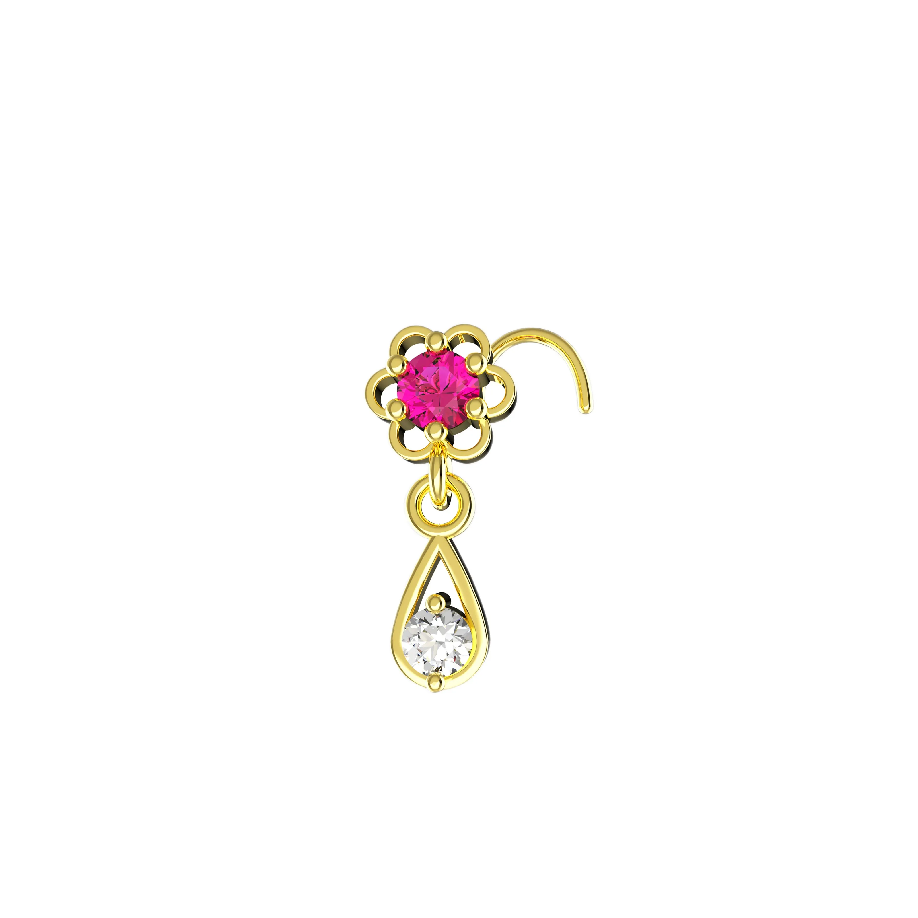 14ct Gold Nose Pins | Dangle Nose Piercing Jewelry for Women