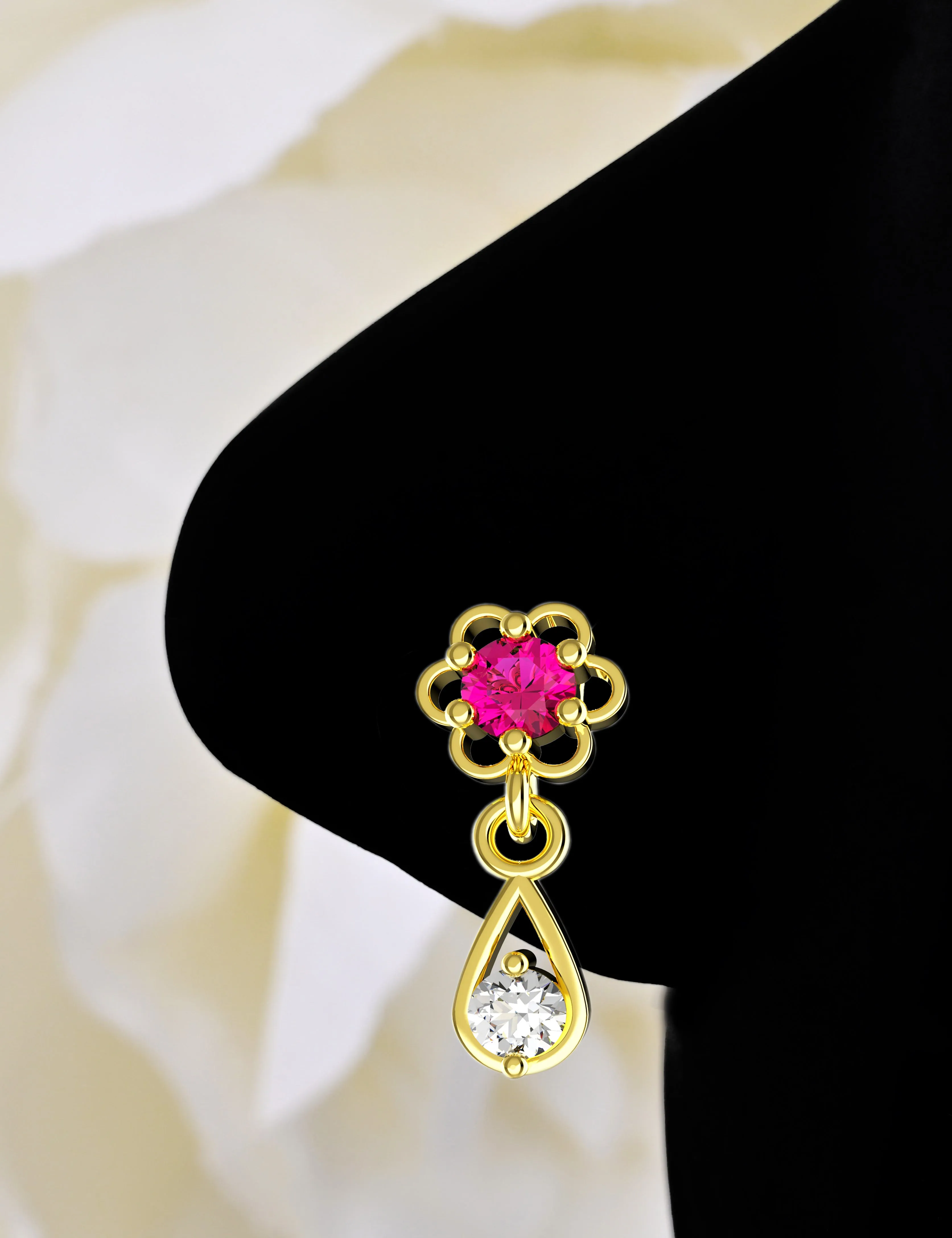 14ct Gold Nose Pins | Dangle Nose Piercing Jewelry for Women
