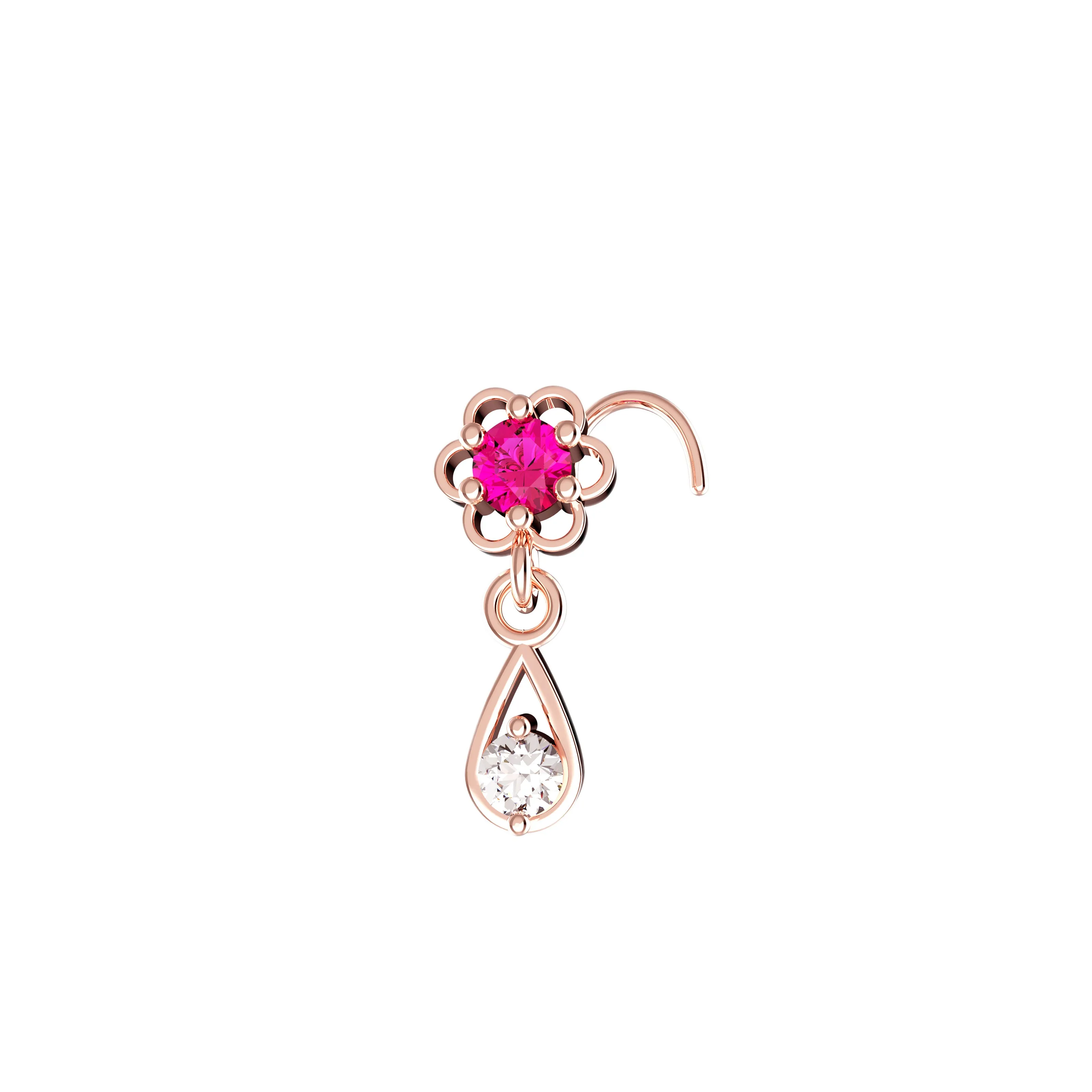 14ct Gold Nose Pins | Dangle Nose Piercing Jewelry for Women