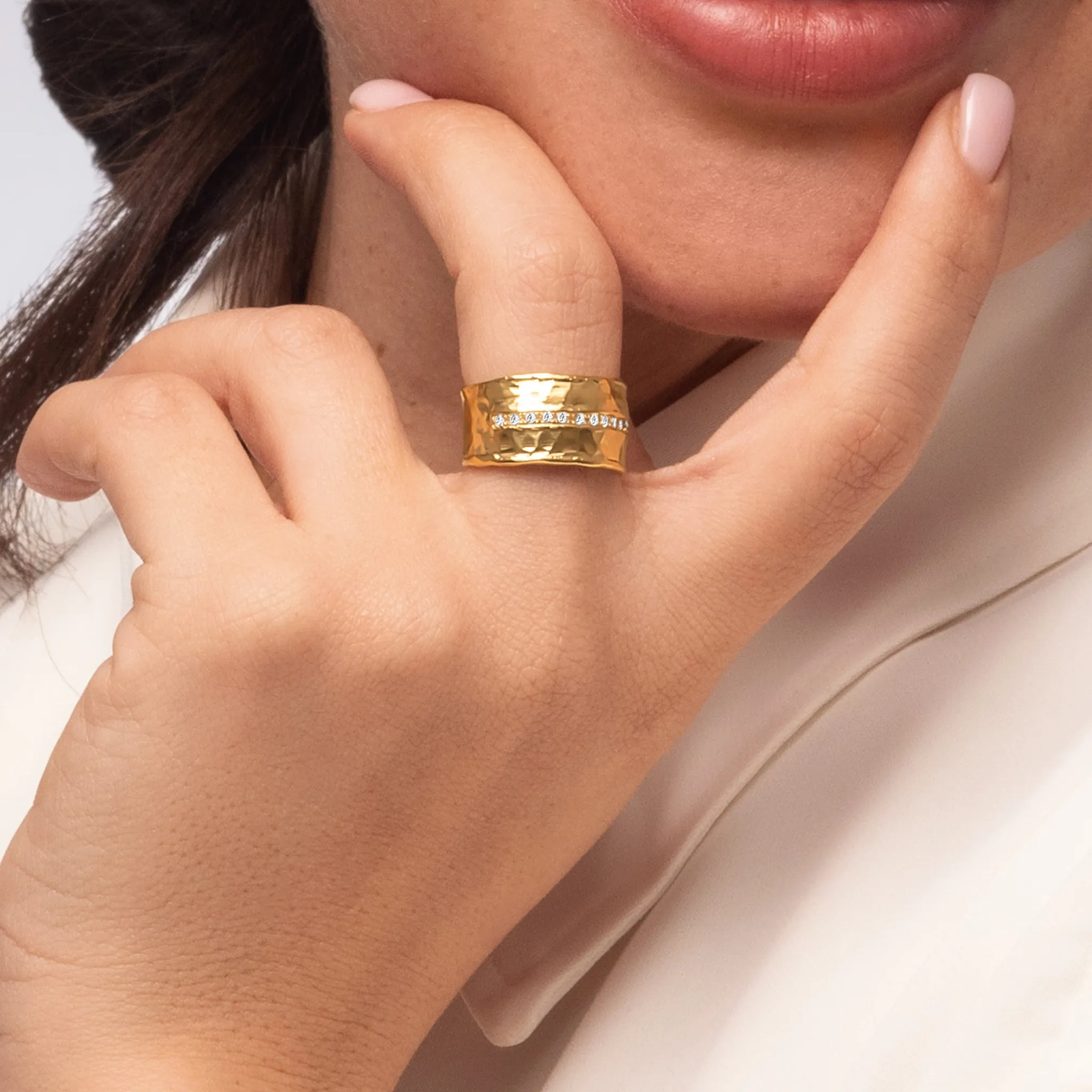 14K Gold Over Sterling Silver Half Eternity CZ Ring