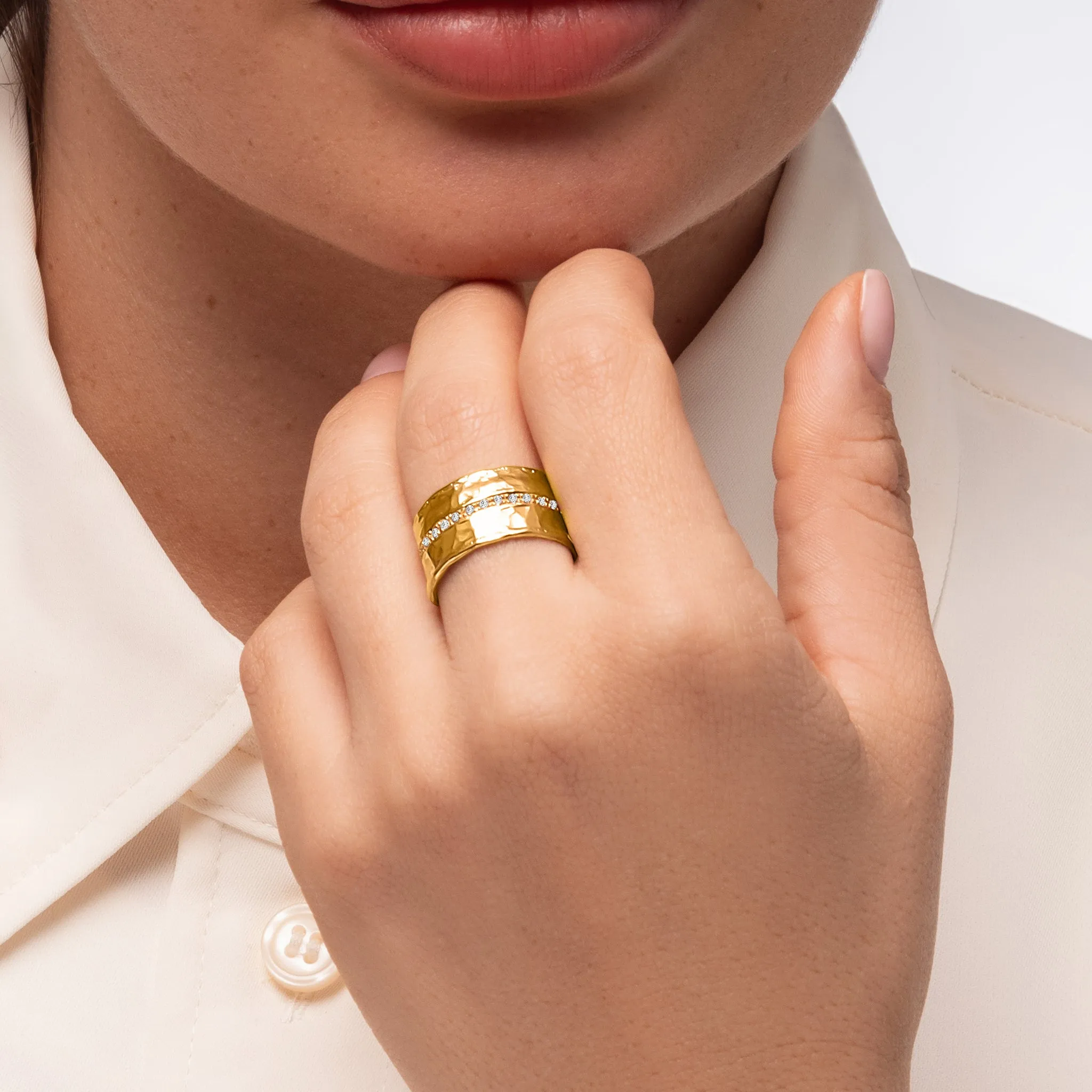 14K Gold Over Sterling Silver Half Eternity CZ Ring