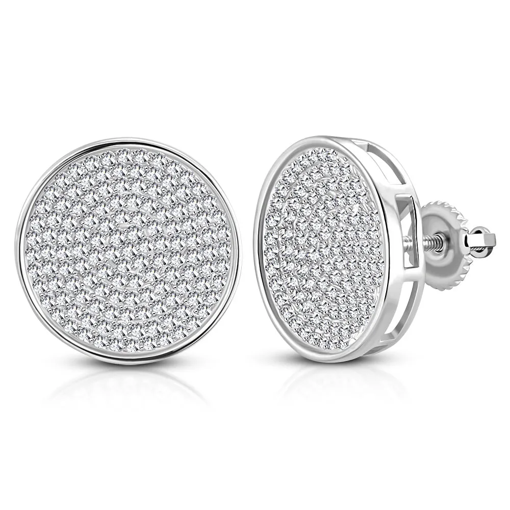 925 Sterling Silver Round Circle White Clear CZ Screw Back Stud Earrings, 0.60"