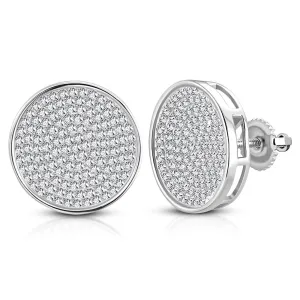 925 Sterling Silver Round Circle White Clear CZ Screw Back Stud Earrings, 0.60"