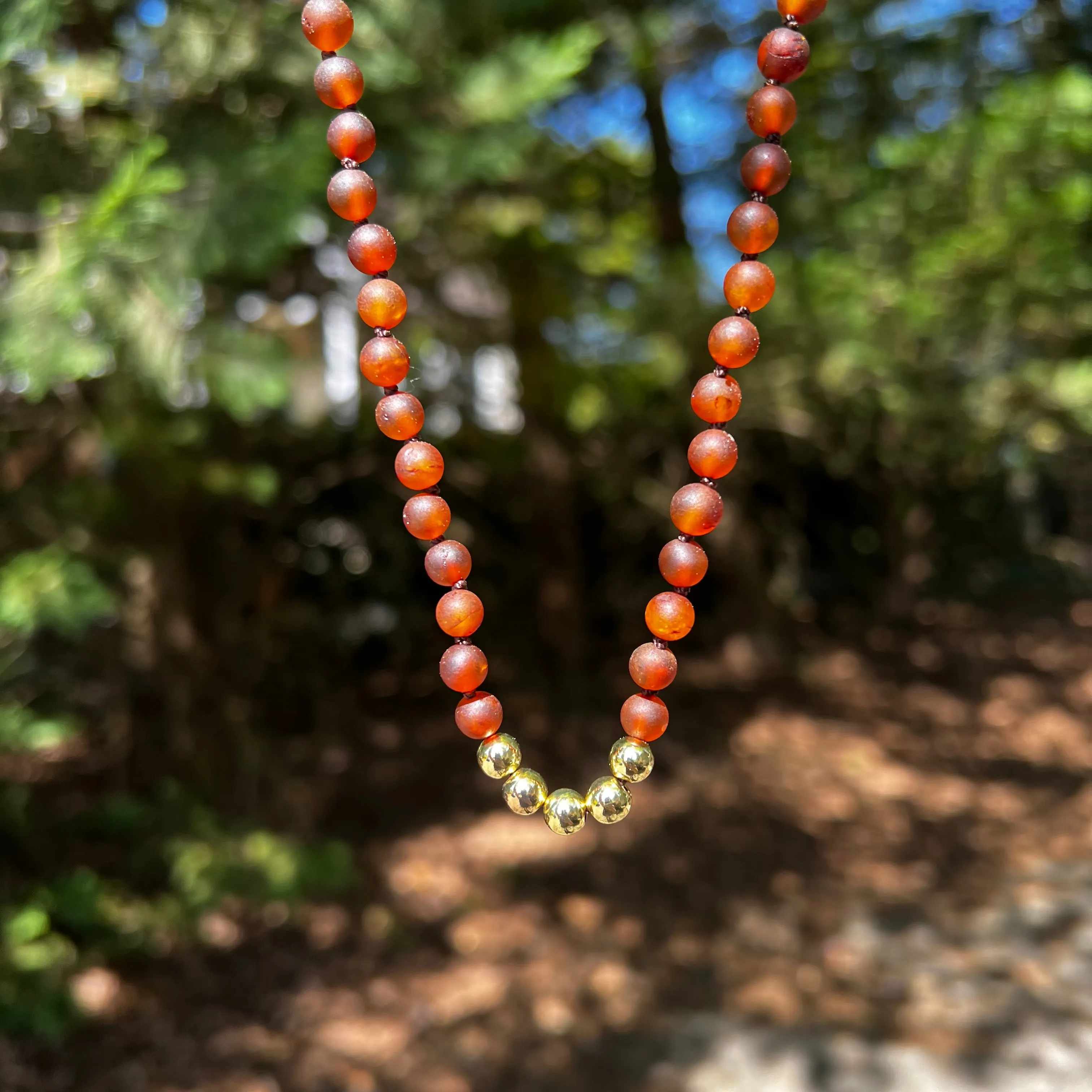 Adults | 14k Gold   Raw Cognac Amber Necklace