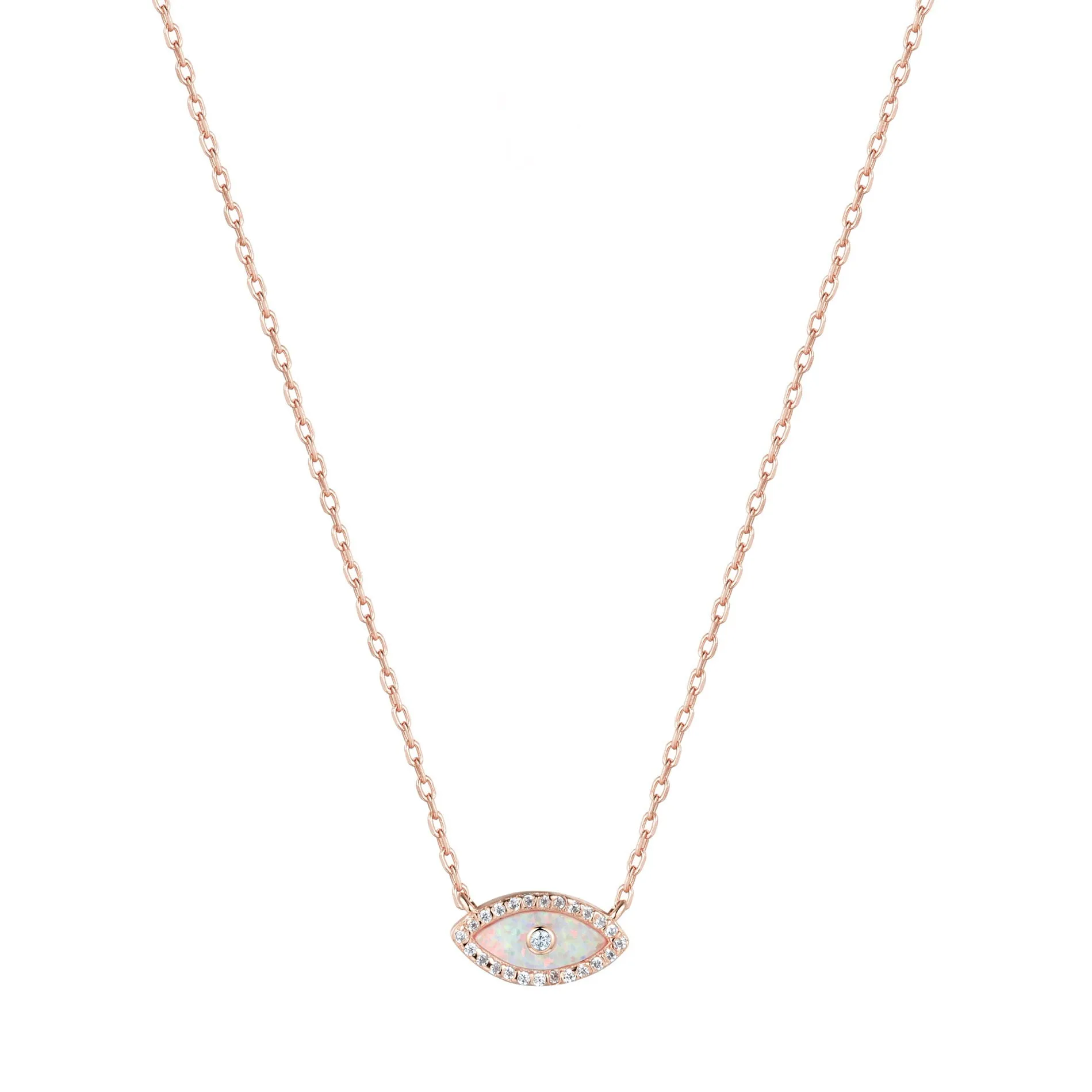 ALANI EVIL EYE WHITE OPAL ROSE GOLD NECKLACE