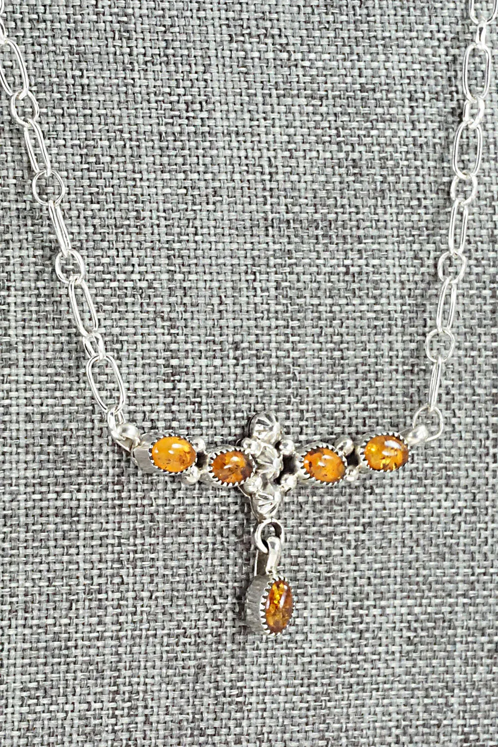 Amber & Sterling Silver Necklace - Loretta Smith