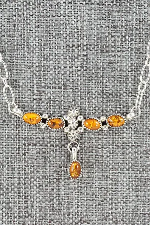 Amber & Sterling Silver Necklace - Loretta Smith
