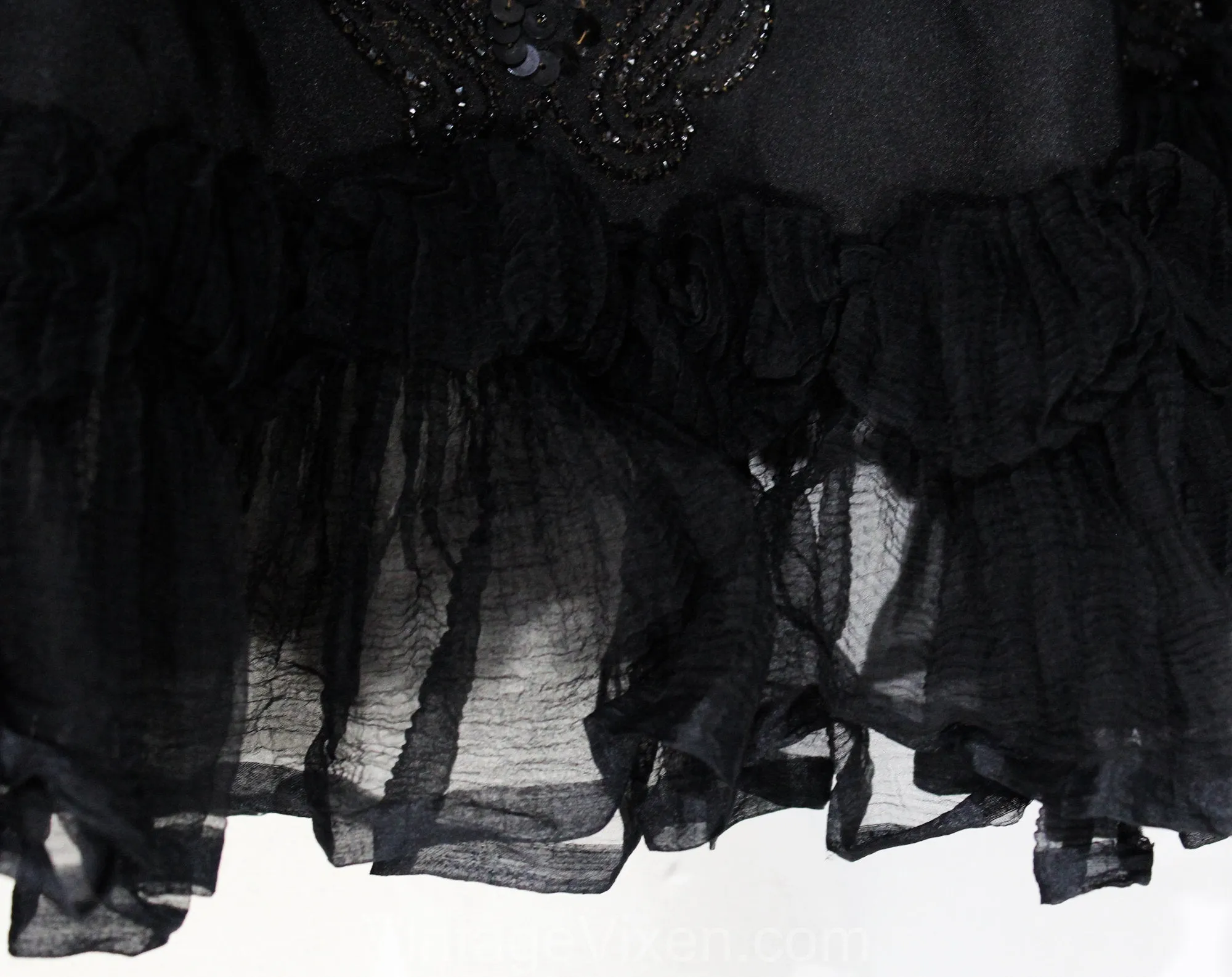 Authentic Victorian Cape - Antique 1890s Black Silk Capelet with Jet Beading, Sequins, and Chiffon Ruffles - 1900s Edwardian - Neck 16