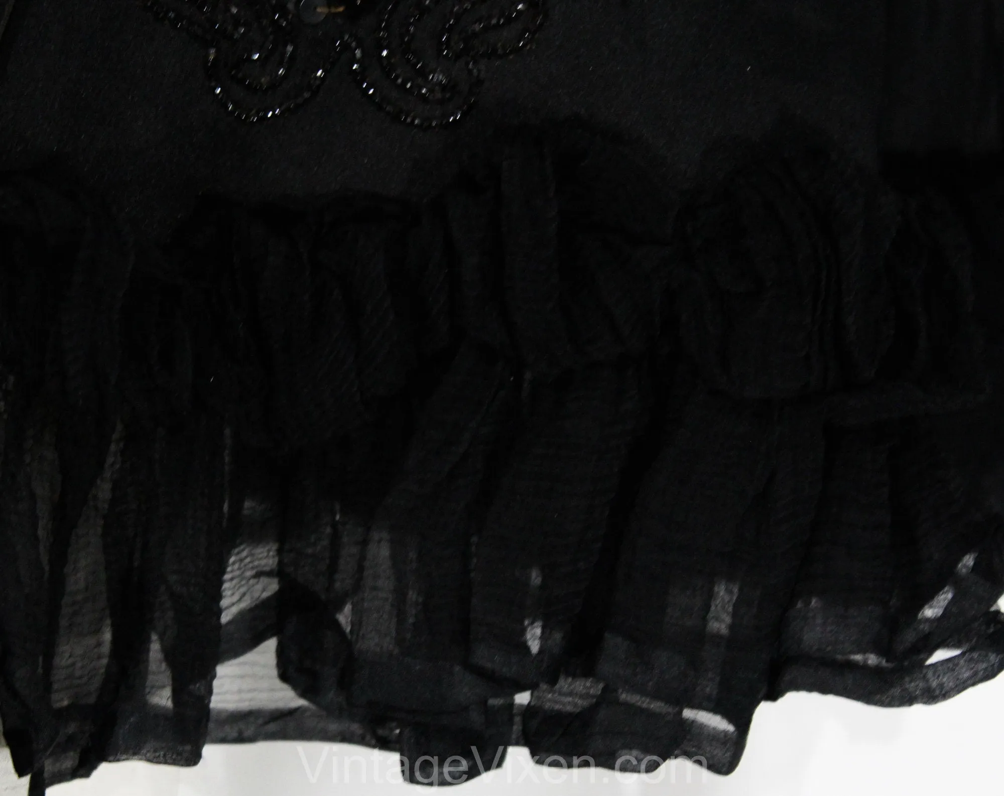 Authentic Victorian Cape - Antique 1890s Black Silk Capelet with Jet Beading, Sequins, and Chiffon Ruffles - 1900s Edwardian - Neck 16