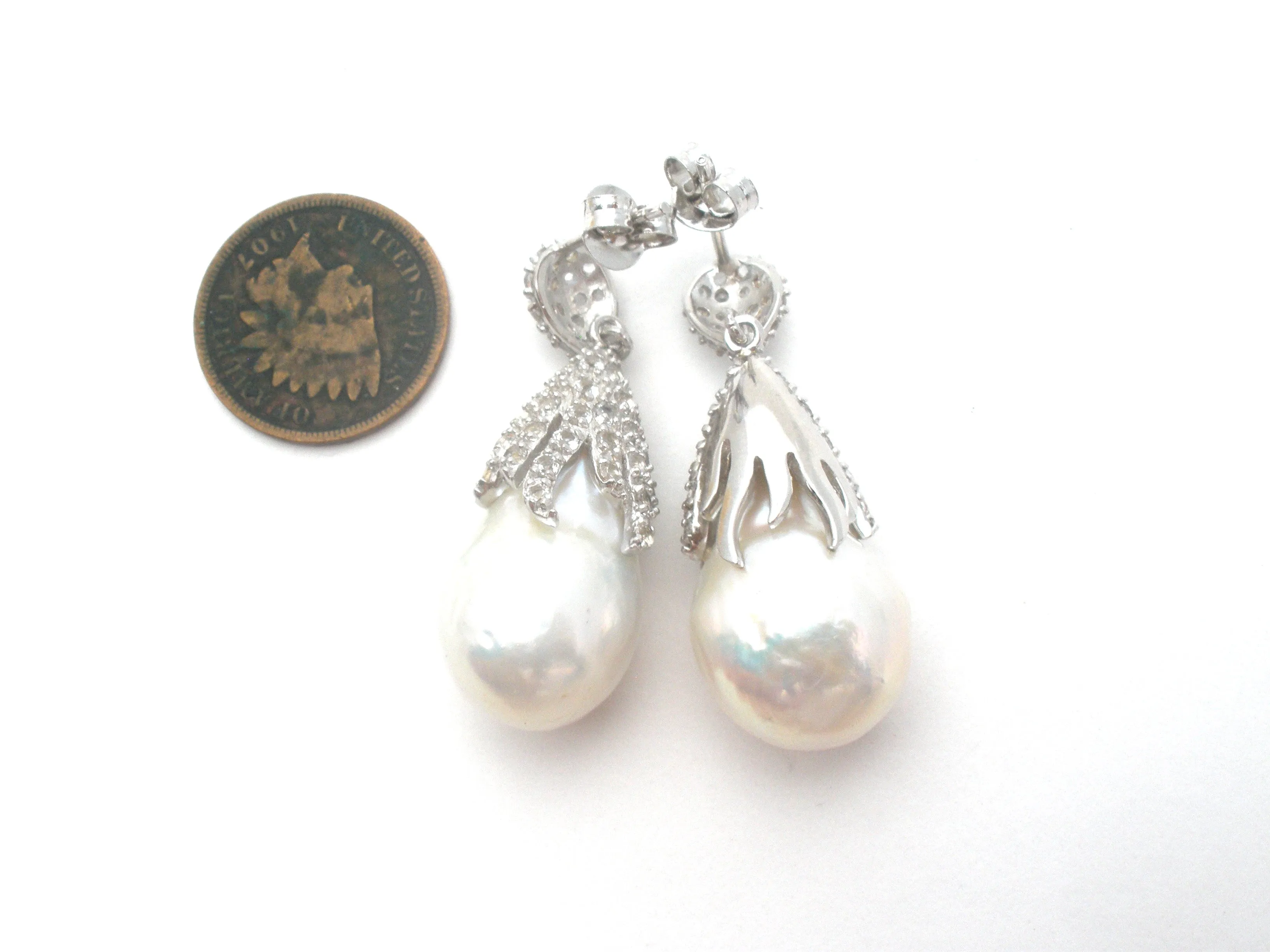Baroque Dangle Pearl Earrings Sterling Silver