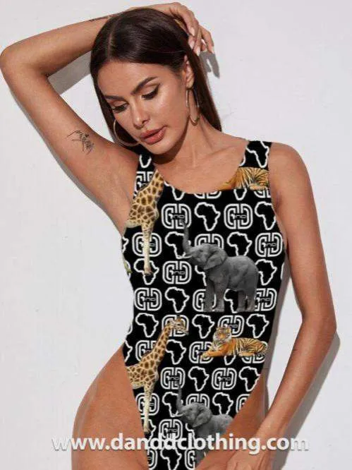 Black Animals Slim Bodysuit