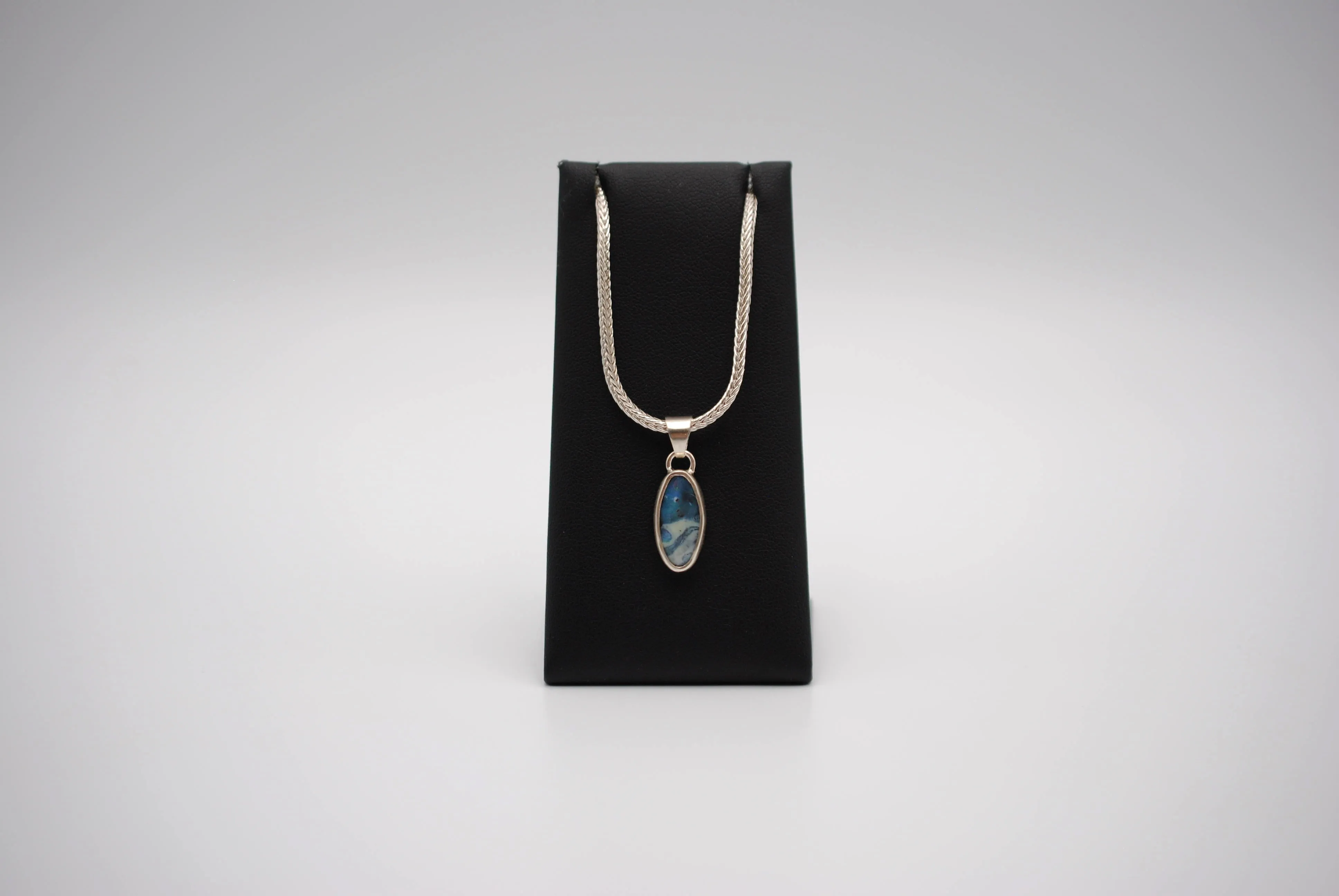 Boulder Opal Necklace: Cabachon, Silver Bezel, Foxtail Chain