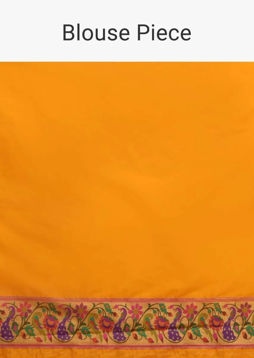 Chrome Yellow Saree In Silk With Colorful Brocade Woven Floral Jaal And Bird Motifs On The Pallu Along With Unstitched Blouse Online - Kalki Fashion