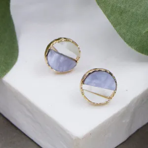 Circle earrings with dyed shell elements