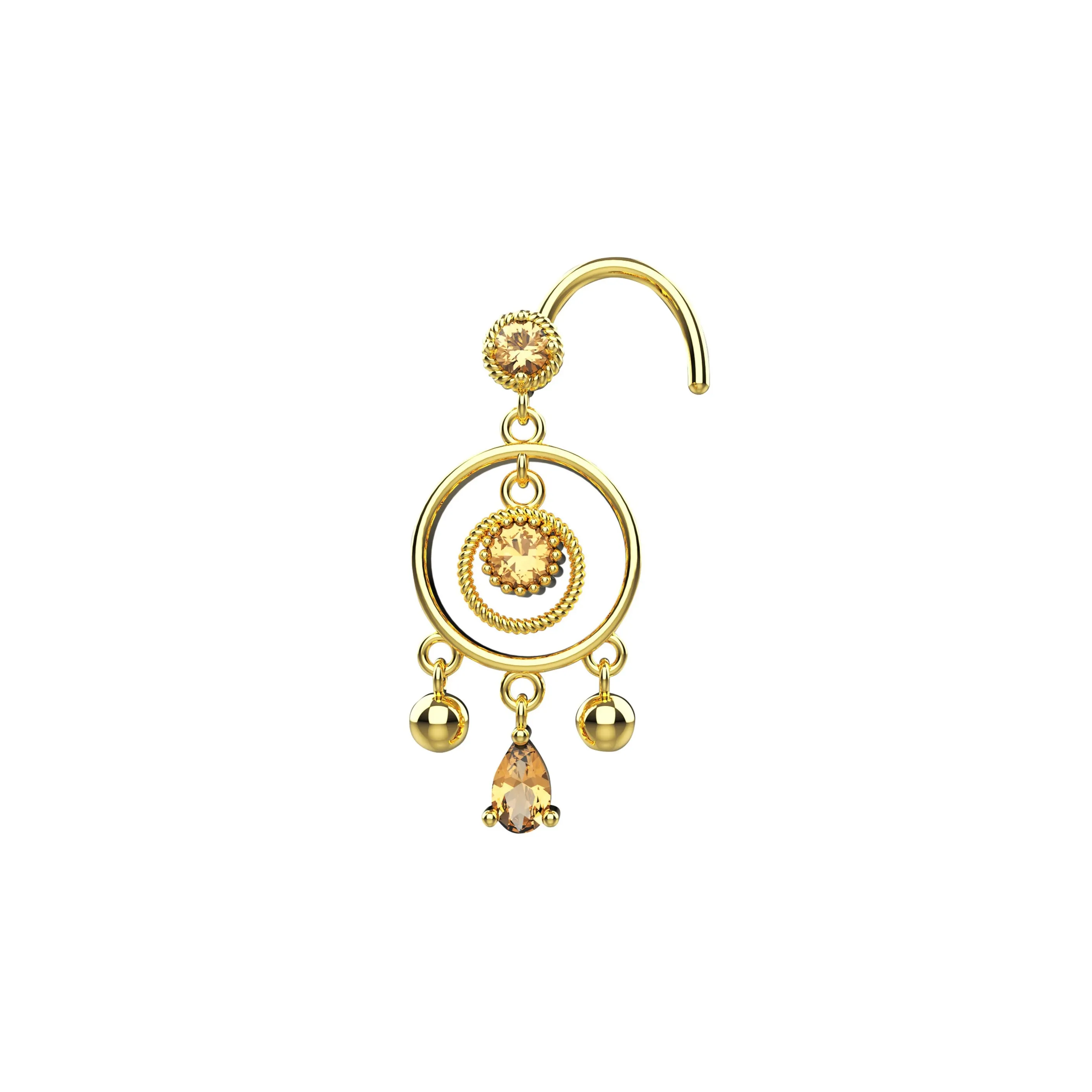 Dangle Nose Piercing – 14K Gold Nose Ring for Women