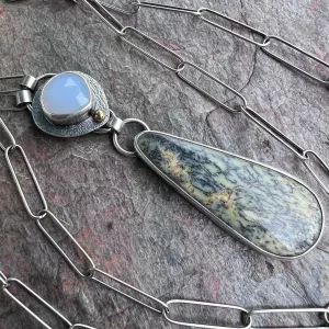 Dendritic Opal, Chalcedony, and Sterling Silver Necklace - Handmade One-of-a-kind Pendant on Sterling Silver Chain