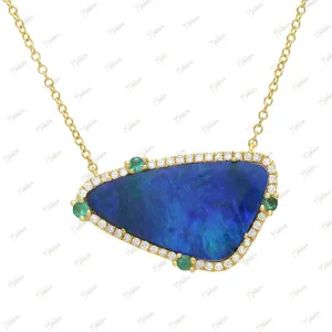 Diamond & Emerald Opal Pendant Necklace