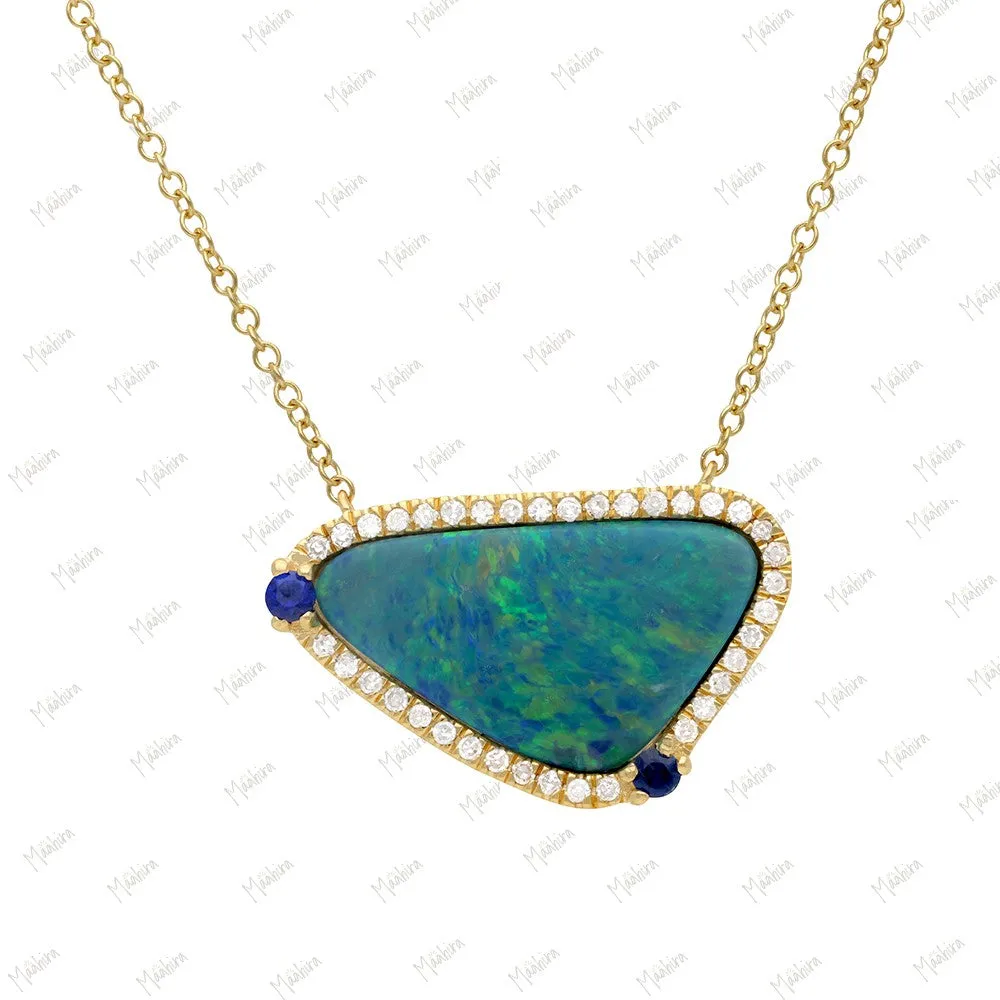 Diamond & Emerald Opal Pendant Necklace