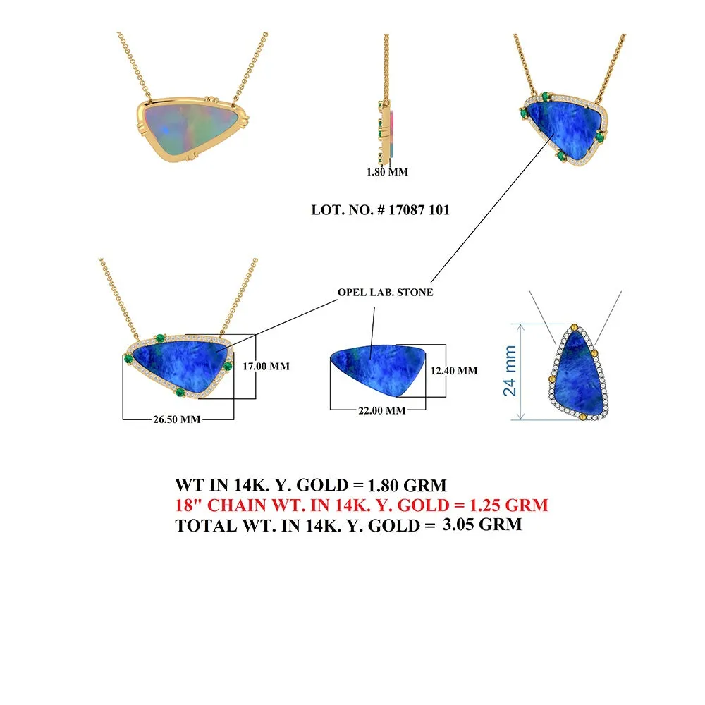 Diamond & Emerald Opal Pendant Necklace