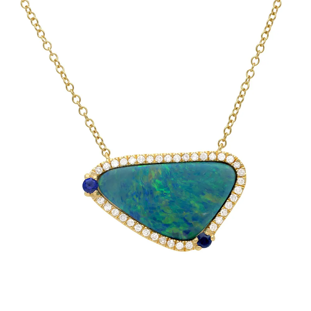 Diamond & Emerald Opal Pendant Necklace