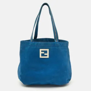 Fendi Metallic Blue Nubuck Leather Ff Tote
