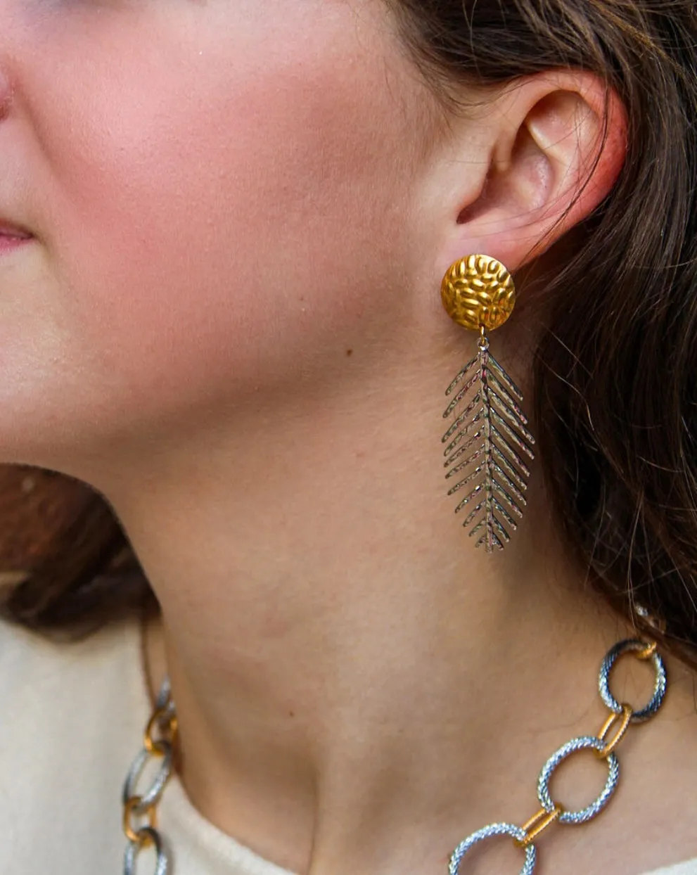 Fern Leaf Mixed Metals Post Earrings