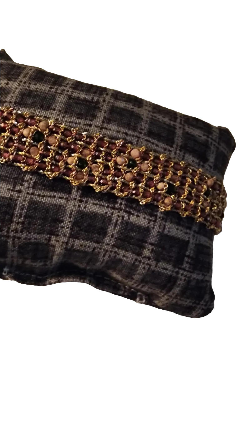 Hand loom gold plated bracelet - garnet - rodhocrosite