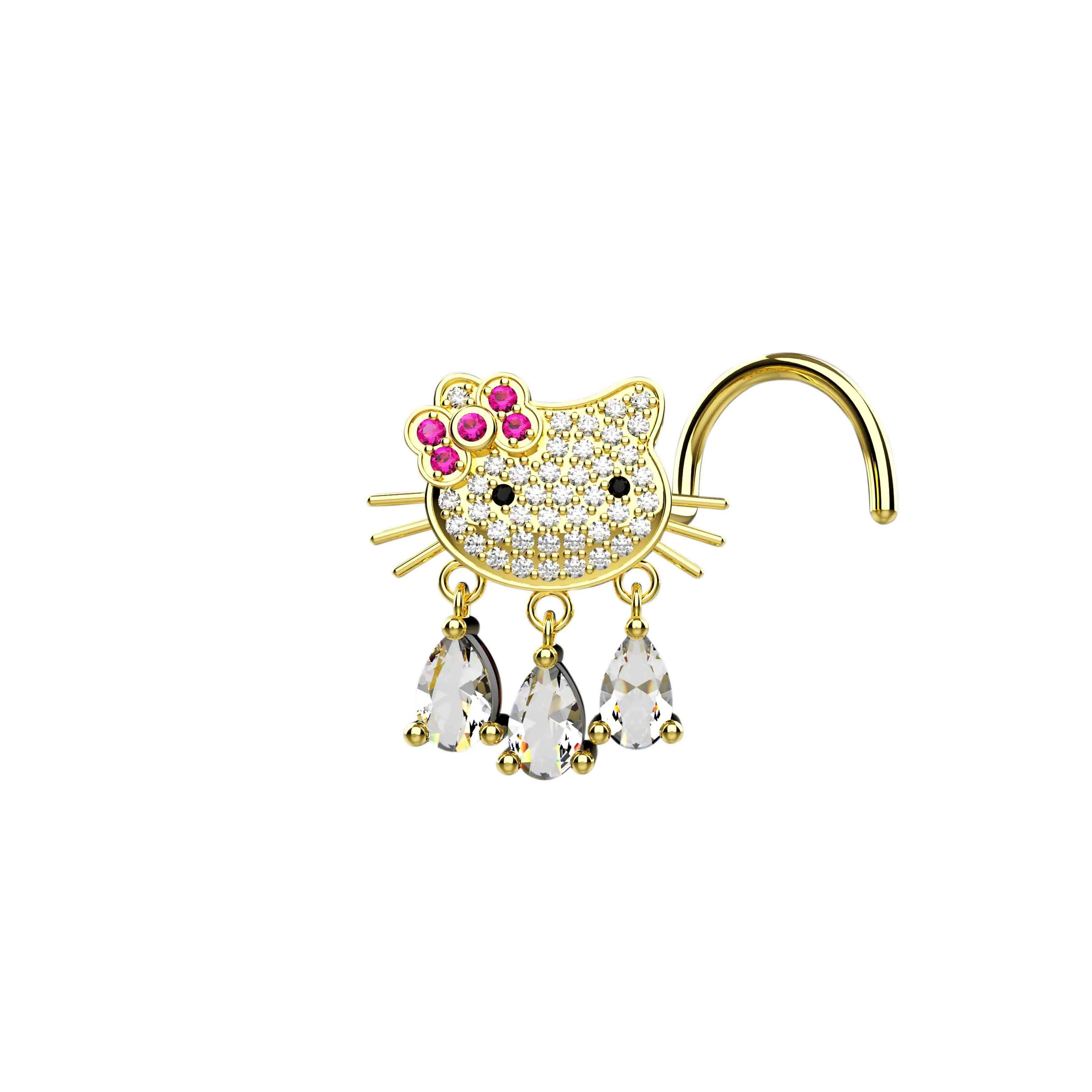 hello kitty dangle nose ring & gold nose stud – cute jewelry