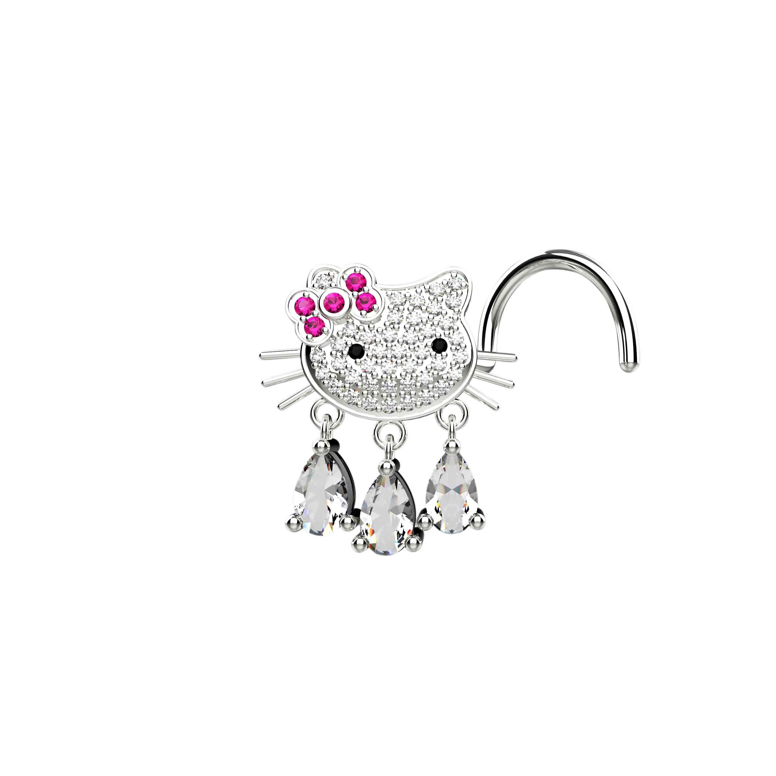 hello kitty dangle nose ring & gold nose stud – cute jewelry