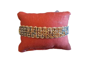 Jaipur Hand loom gold plated bracelet - Obsidian/ Orange Garnet