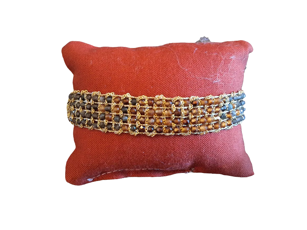 Jaipur Hand loom gold plated bracelet - Obsidian/ Orange Garnet