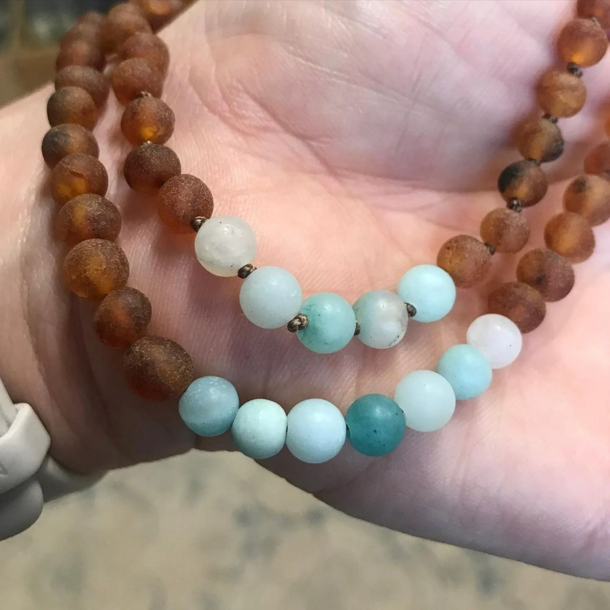 Kids | Amazonite   Raw Cognac Aromatherapy Necklace