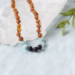 Kids | Amazonite   Raw Cognac Aromatherapy Necklace