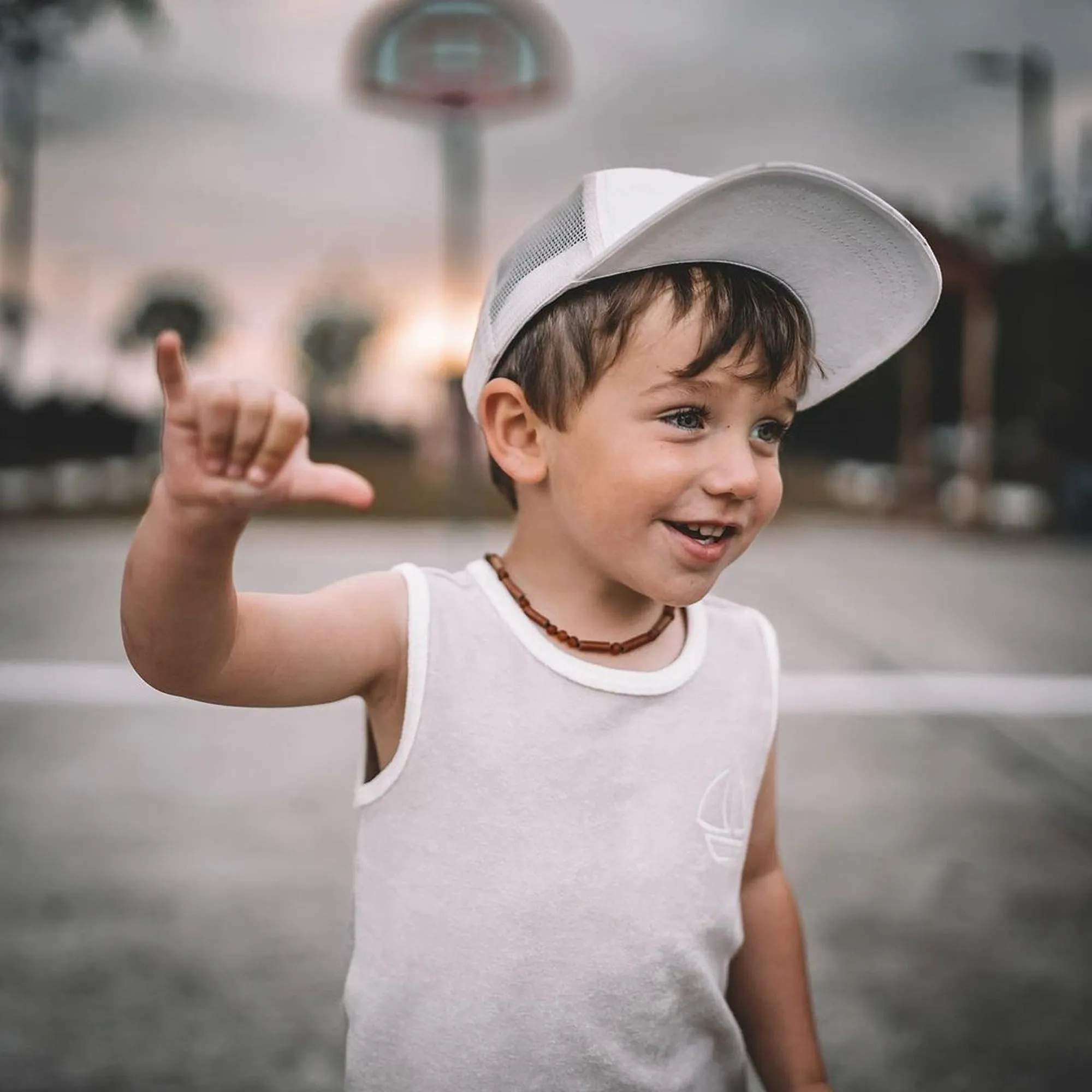 Kids | Amethyst   Raw Cognac Amber Hazelwood Necklace