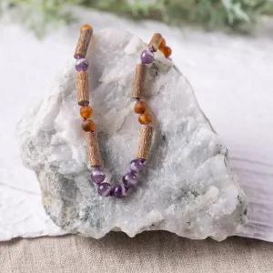 Kids | Amethyst   Raw Cognac Amber Hazelwood Necklace