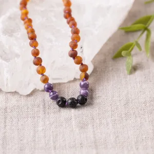 Kids | Amethyst   Raw Cognac Aromatherapy Necklace