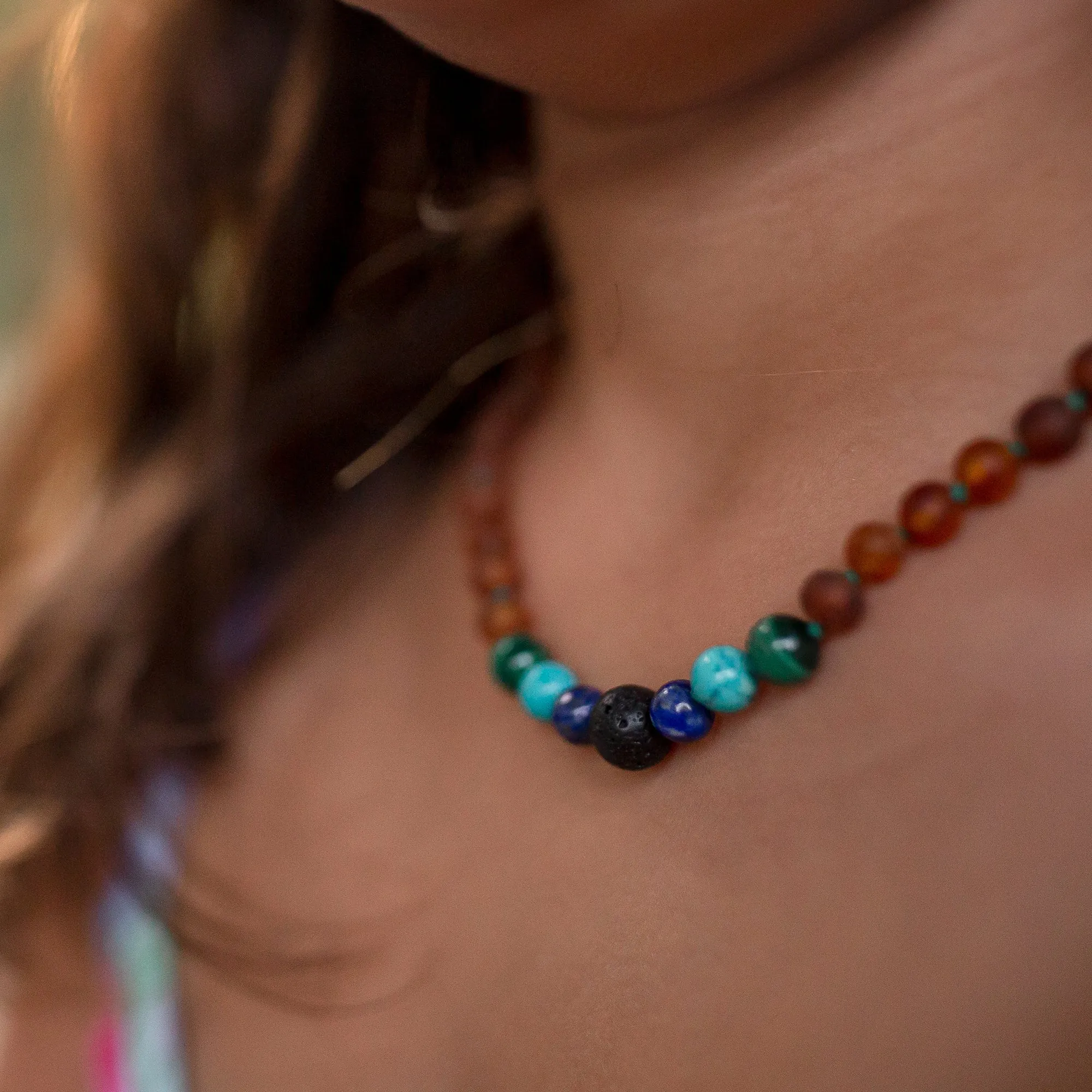 Kids | Amethyst   Raw Cognac Aromatherapy Necklace