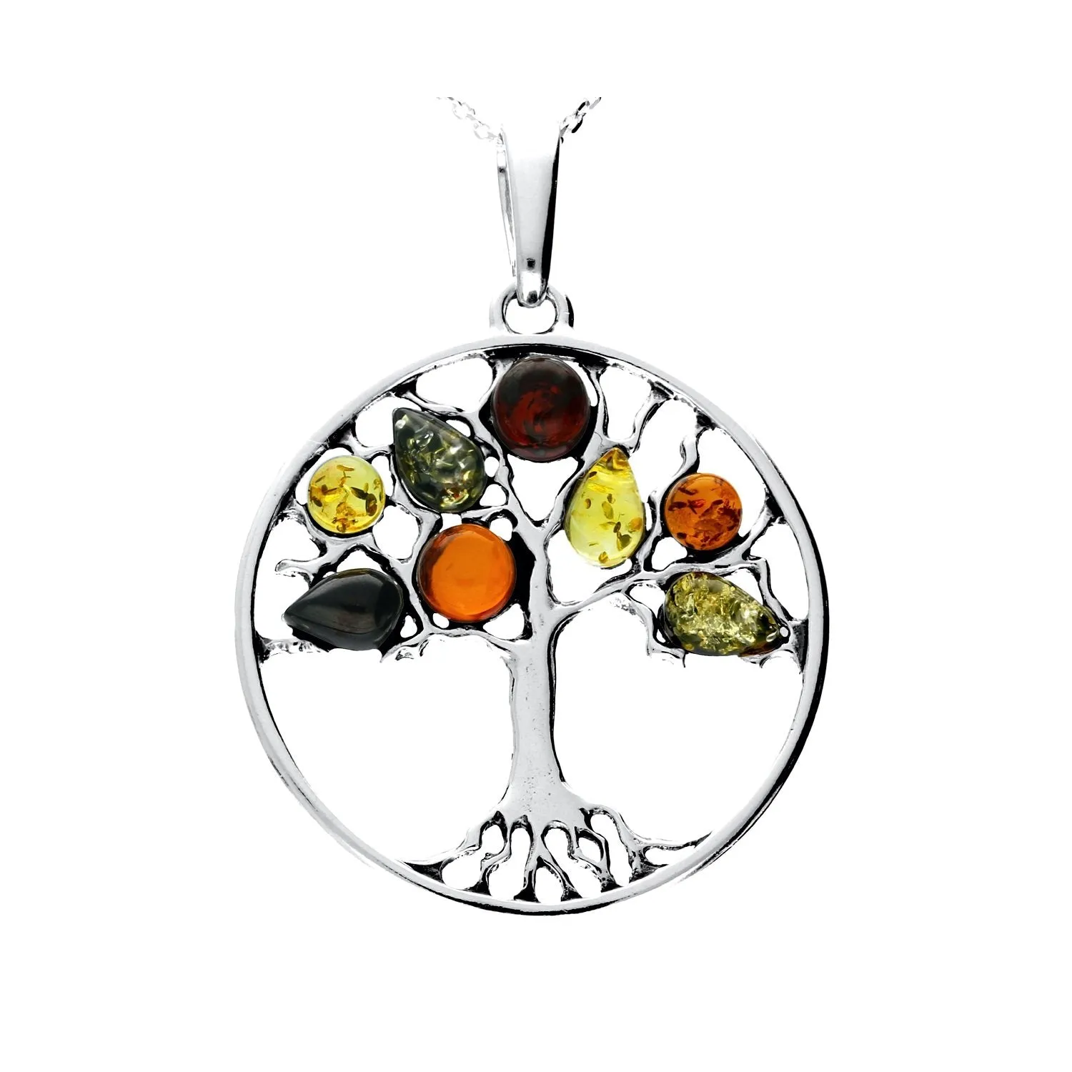 MILENA necklace Silver and Multicolor Amber Tree of Life Small