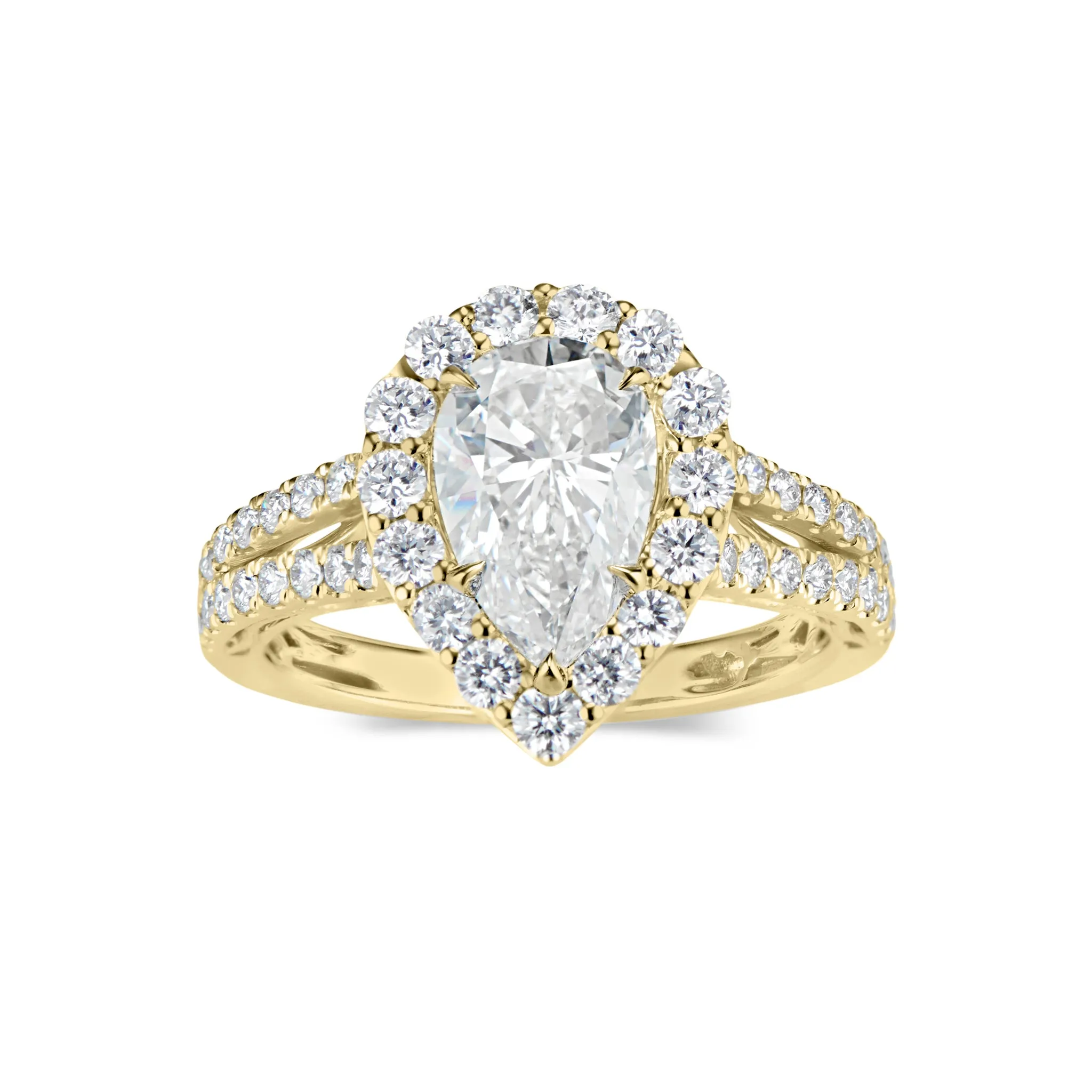 Pear Halo Diamond Engagement Ring with Split Shank