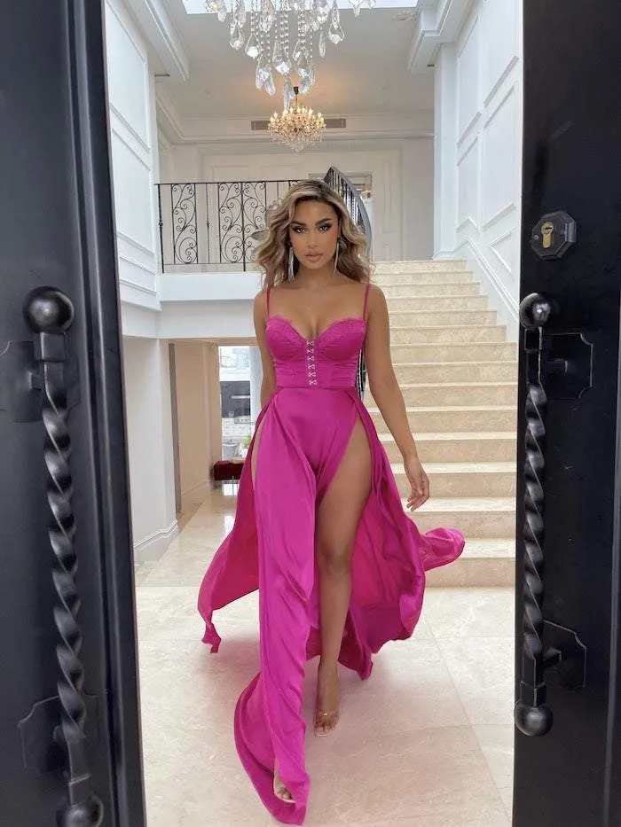 PINK TINT SATIN EVENING DRESS