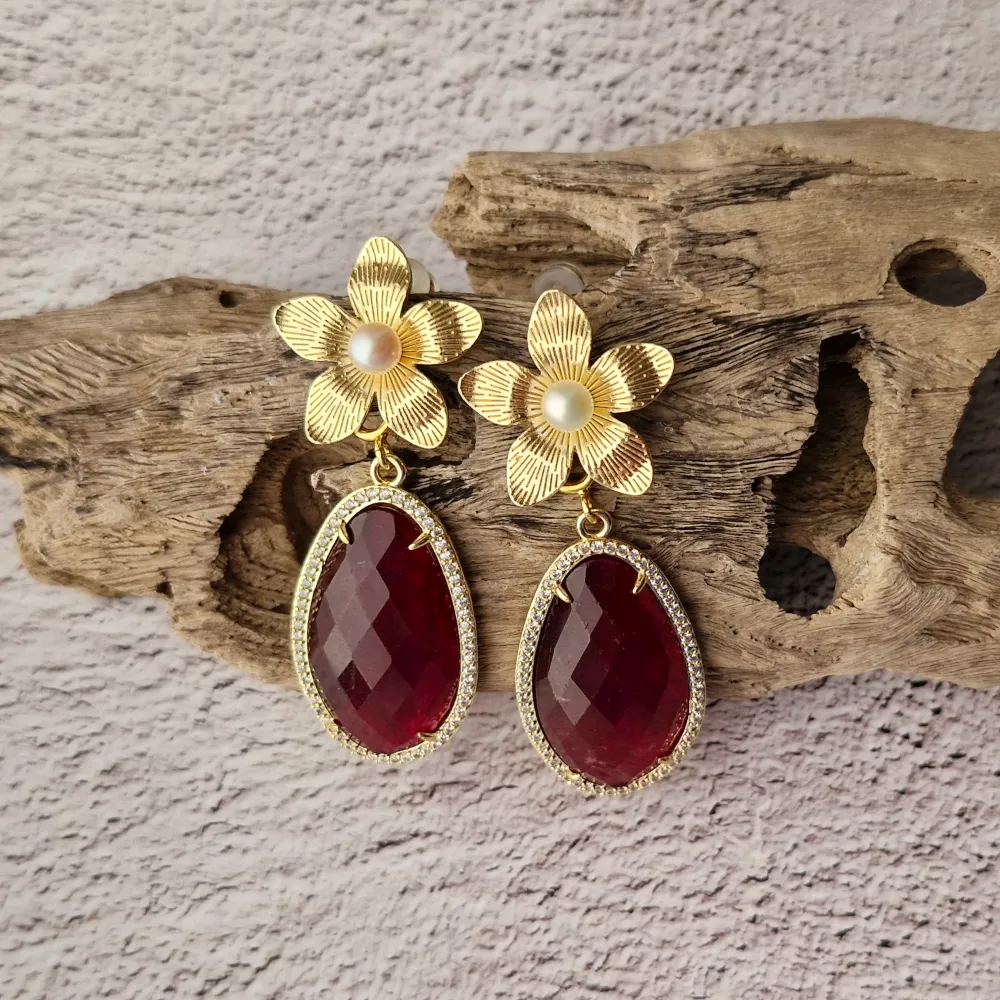 Plumeria Pearl Stud with Detachable Dangles Earrings