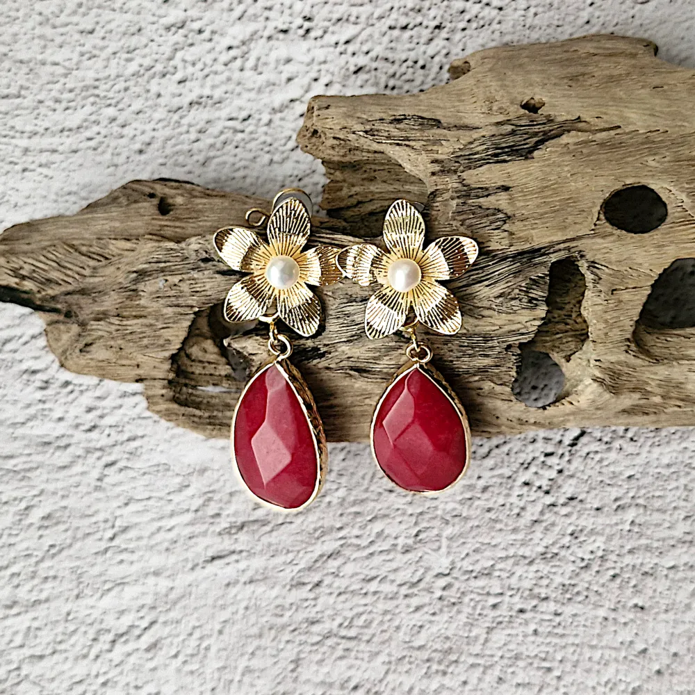 Plumeria Pearl Stud with Detachable Dangles Earrings