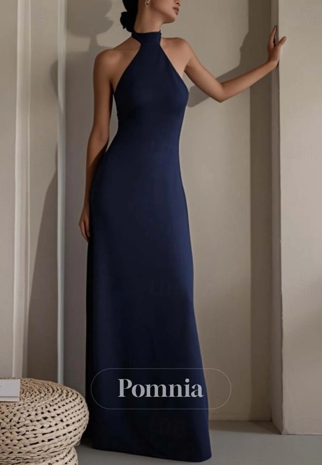 Sheath Halter Sleeveless Backless Floor-Length Evening Dress