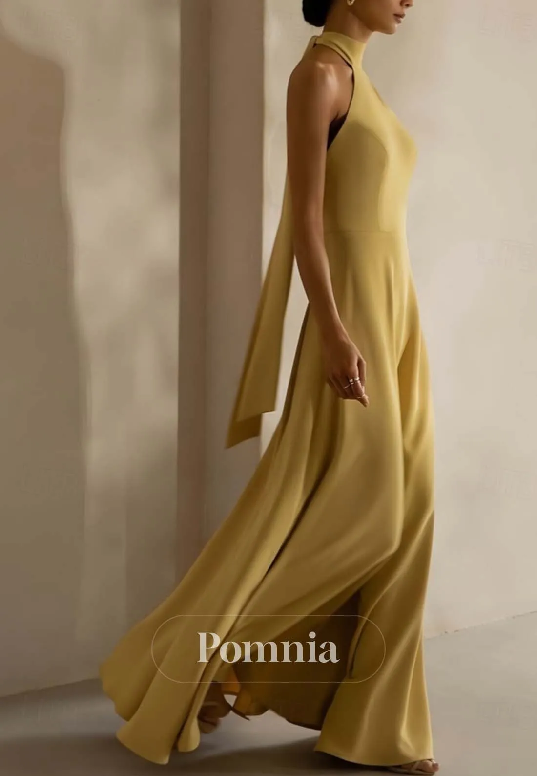 Sheath Halter Sleeveless Backless Floor-Length Evening Dress