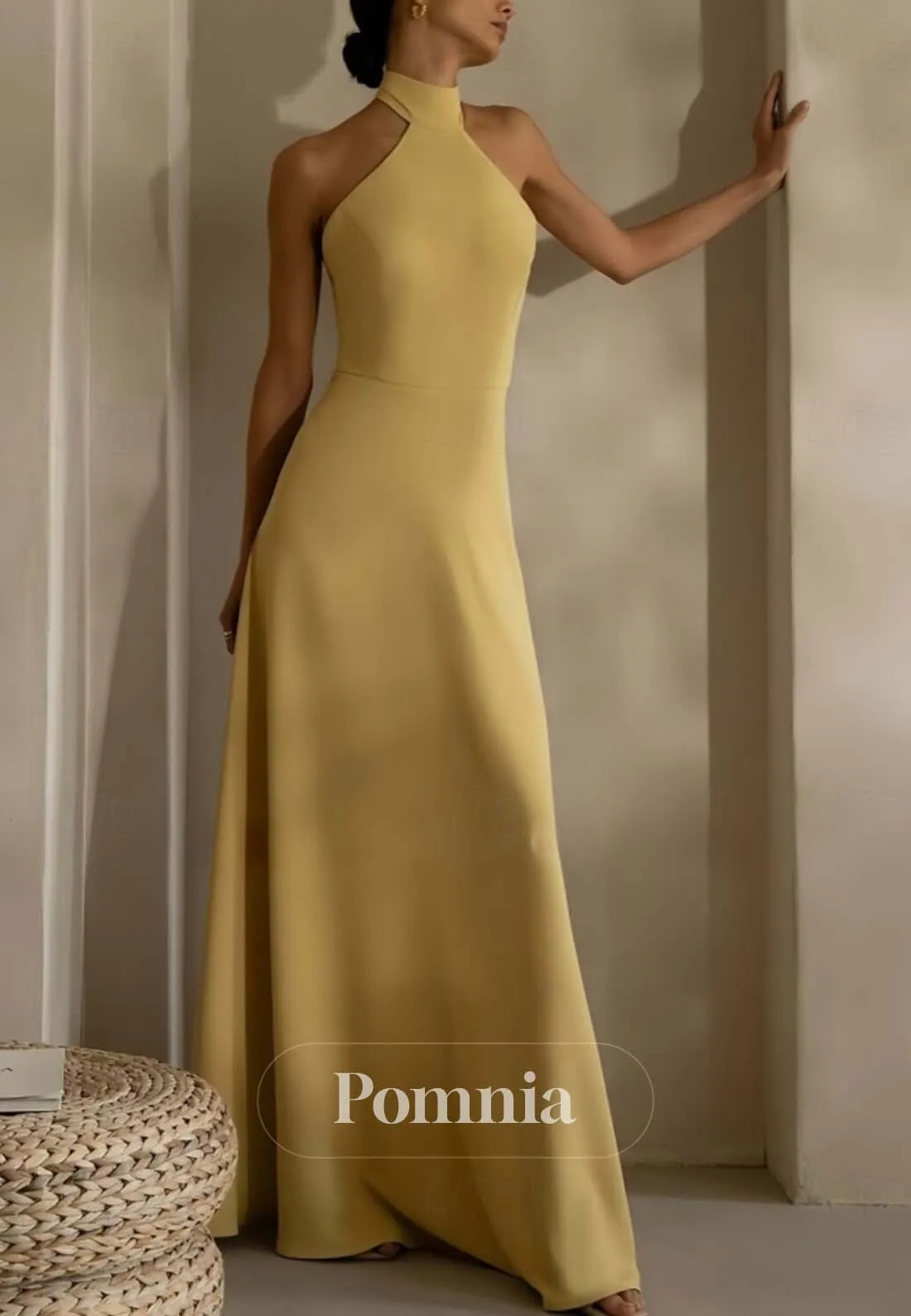 Sheath Halter Sleeveless Backless Floor-Length Evening Dress