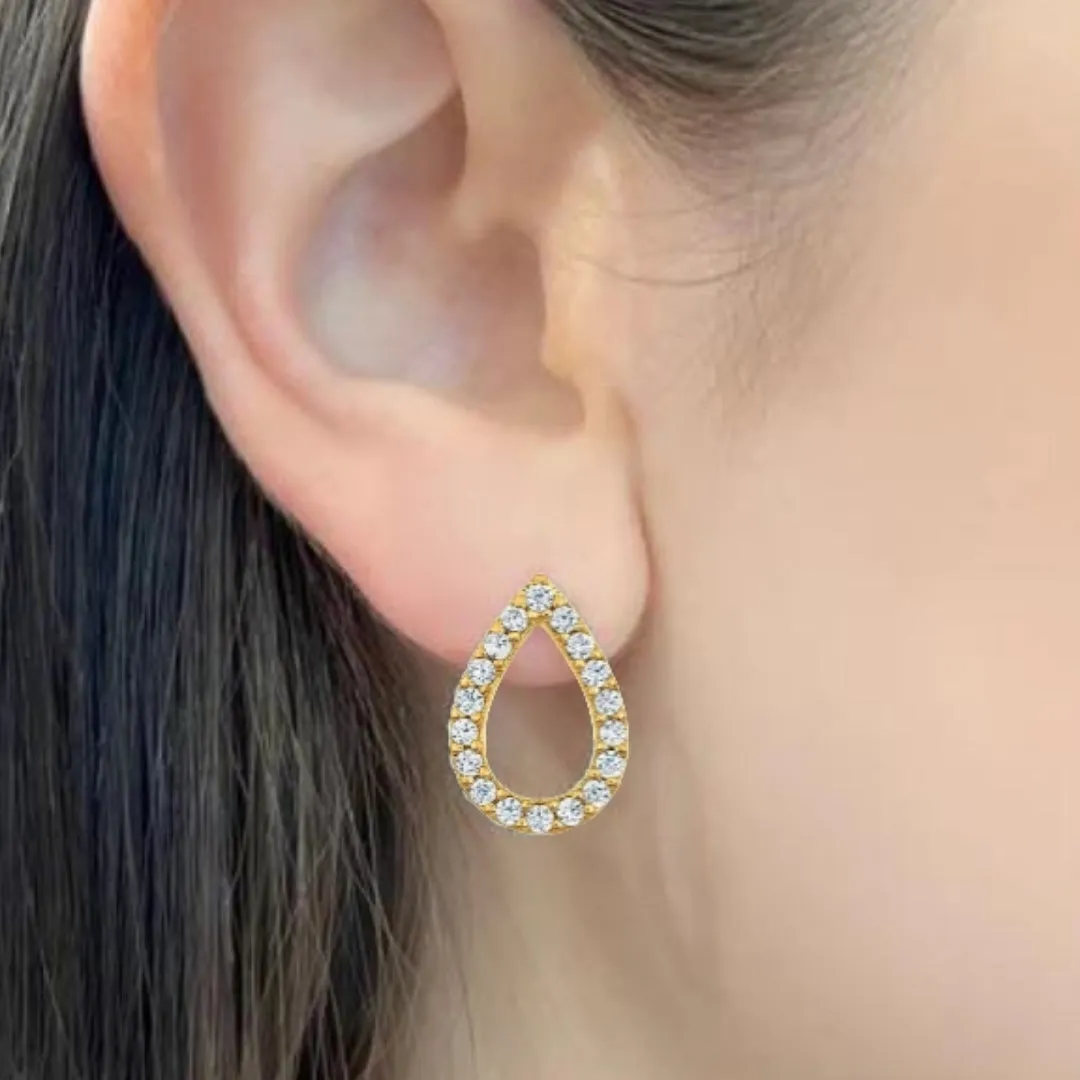 Sterling Silver CZ Outline Teardrop Stud Earring