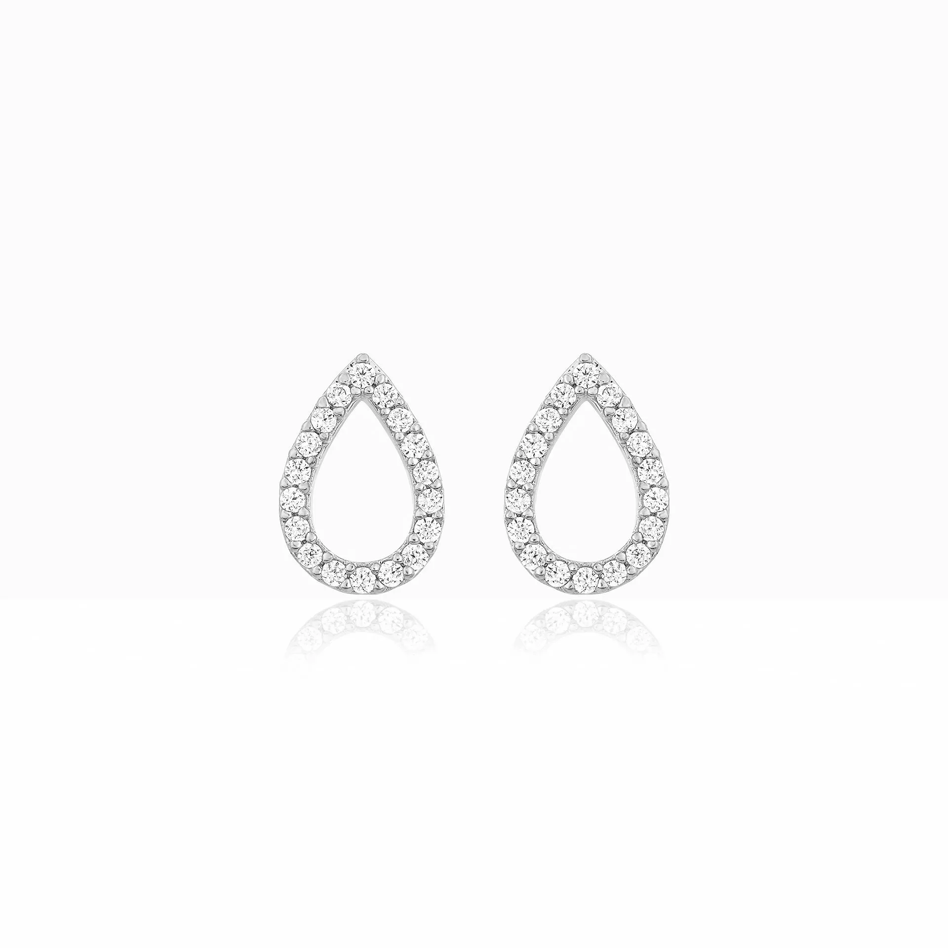 Sterling Silver CZ Outline Teardrop Stud Earring