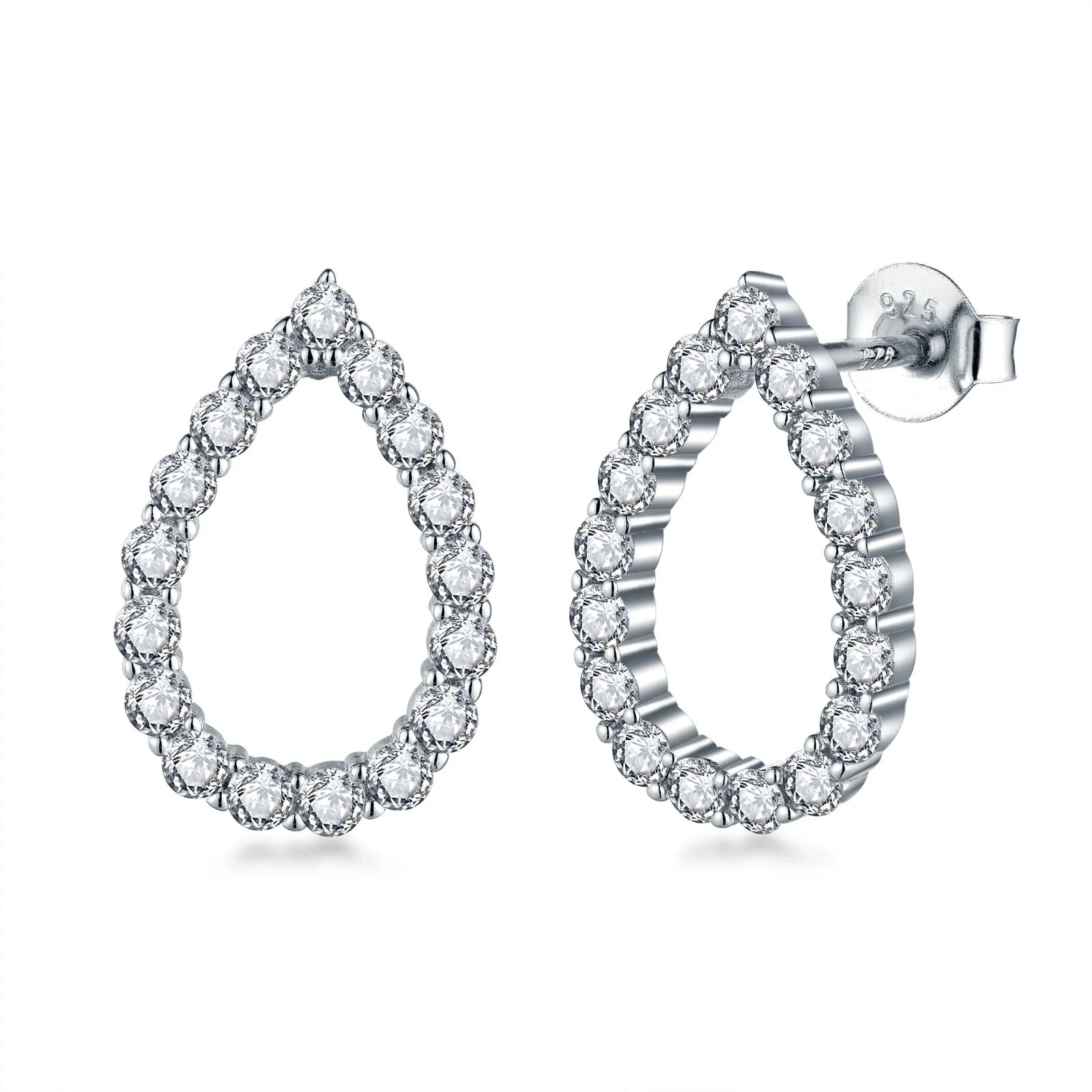Sterling Silver CZ Outline Teardrop Stud Earring